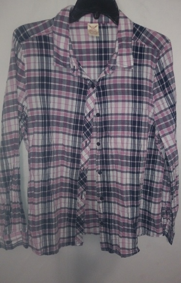 Faded Glory Tops - FG L Plaid Cotton Pink Purple Shirt Top